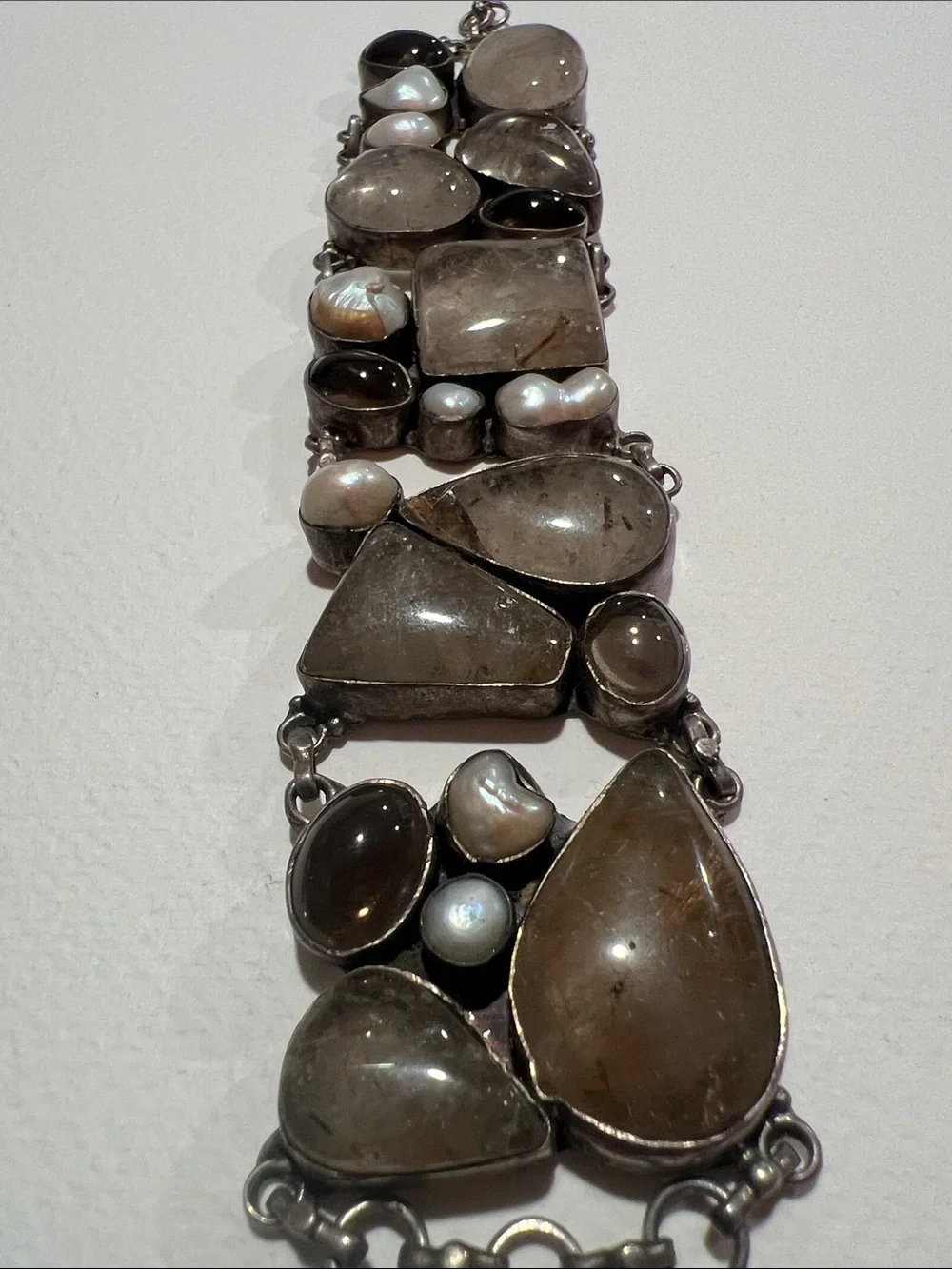 Handcrafted Gray Pearl & Smoky Quartz Statement Bracelet